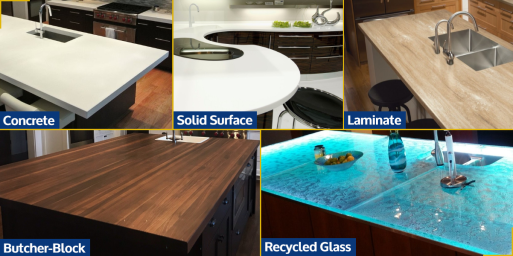 Concrete, Solid Surface, Laminate, Butcher-Block & Recycled Glass Countertops